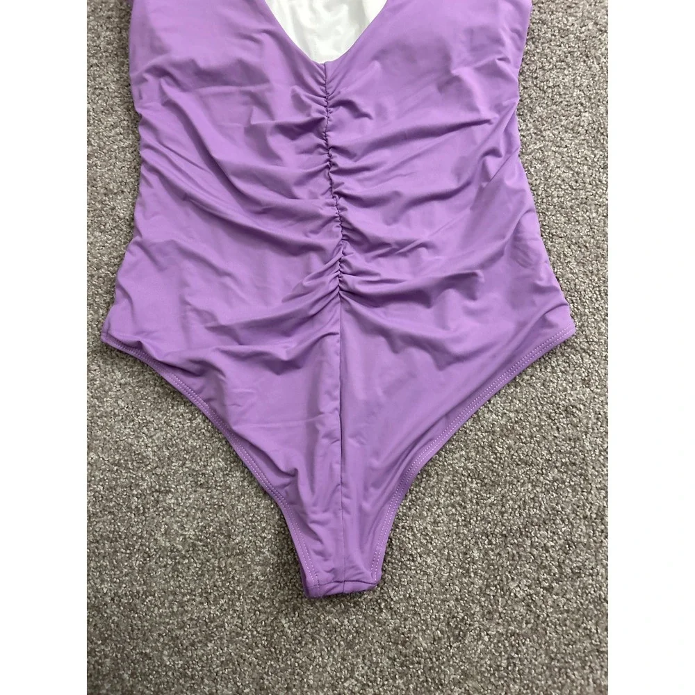 Padre Bay Swim One Piece Swimsuit Womens XL Purple Excellent Ruched V-Back Scoop
